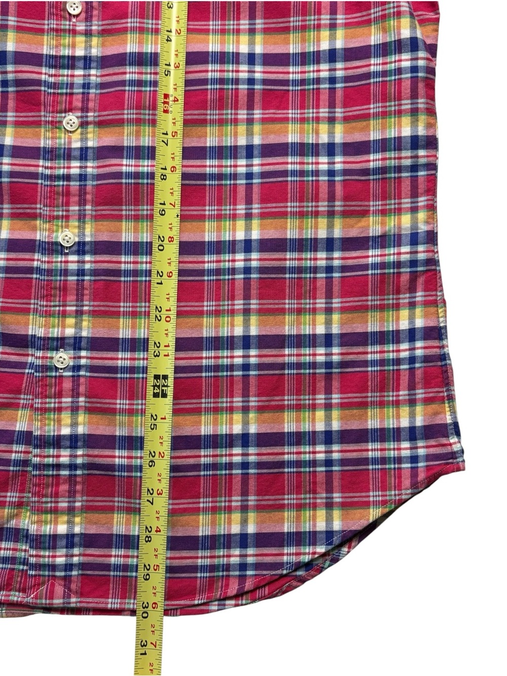 Ralph Lauren Plaid Button Down Shirt Size L Slim Fit Red Yellow Blue Cotton - Picture 7 of 9